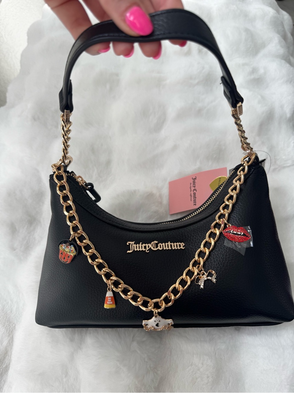 NWT Juicy Couture Halloween-Boo Black Shoulder Bag with ghost and pumpkin Charms